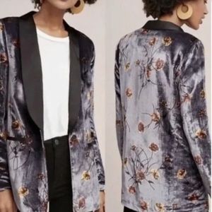 ANTHRO velvet floral blazer satin lapel